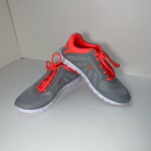 Gray and pink Champion shoes